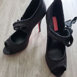 Best Johnson Black Satin Peep Toe Heels